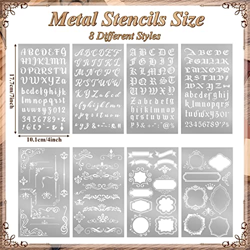 8 Pcs 4 x 7 Inch Stainless Steel Stencils Stencils Alphabet Number Stencils for Journaling Metal Stencils Bookmark Vintage Flower Vines Stencils for Lewtemi