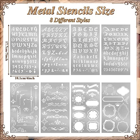 8 Pcs 4 x 7 Inch Stainless Steel Stencils Stencils Alphabet Number Stencils for Journaling Metal Stencils Bookmark Vintage Flower Vines Stencils for Lewtemi