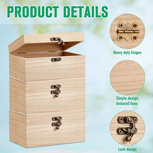 Reginary 8 Pcs Wooden Box with Hinged Lid Unfinished Wood Box Unpainted Plain Wooden Jewelry Box for DIY Crafts Art Gifts Hobbies Home Storage, 6.7 x