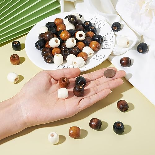 Craftdady 200Pcs Large Hole Barrel Wood European Loose Beads 4 Colors Natural Wooden Dreadlock Hair Braid Beads 16x16-17mm for Macrame Rosary - WoodArtSupply