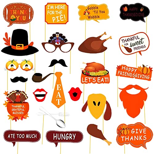 25 Count Thanksgiving Day Friendsgiving Big Photo Booth Props Kit for Autumn Funny Turkey Day Party Decorations Supplies DIY Selfie Props Set with WoodArtSupply