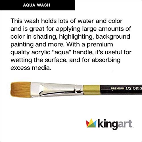 KINGART Premium Original Gold 9550A-3/4 WASH/Glaze Series Artist Brush, Golden Taklon Synthetic Hair, Short Acrylic Handle, for Acrylic, Watercolor, KINGART