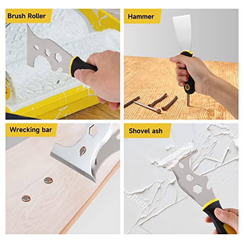 3Pcs Putty Knife, 2" 4" Spackle Knife Set Stainless Steel 15-in-1 Painters Scraper Wallpaper Scraper Tool for Repairing Drywall, Removing Wallpaper, Hyber&Cara