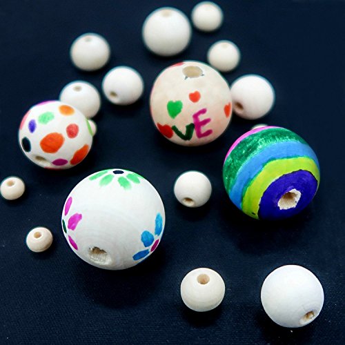 Amaney 400pcs 6mm-14mm Unfinished Wood Beads Assorted Natural Round Ball Loose Solid Wooden Spacer Beads for Crafts DIY Handmade Jewelry Making - WoodArtSupply