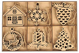 Inkdotpot 18pcs Wooden Christmas Ornaments, Unfinished Wooden Laser Cutouts Snowflakes/Tree Shaped Embellishments Hanging Ornament for Christmas Inkdotpot