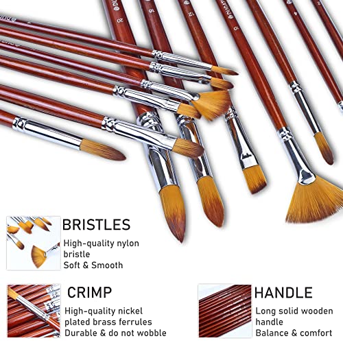 DUGATO Artist Paint Brush Set 13pcs, Long Handle Oil Acrylic Paint Brushes, Watercolor Brush Set for Body, Face, Rock, Canvas Drawing Art Crafts - WoodArtSupply