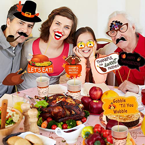 25 Count Thanksgiving Day Friendsgiving Big Photo Booth Props Kit for Autumn Funny Turkey Day Party Decorations Supplies DIY Selfie Props Set with WoodArtSupply