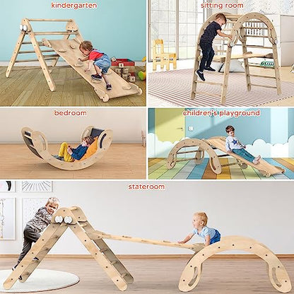 Climbing Toys for Toddlers, Multifunction Toddler Climbing Toys Indoor, Montessori Wooden Triangle Climbing Toys with Sliding Ramp, Multifunction
