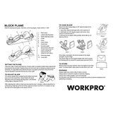 WORKPRO W052002 Block Plane, 1-5/8 In. Wide Blade, Cast Iron Body, Adjustable Cutting Depth, Black (Single Pack) WORKPRO