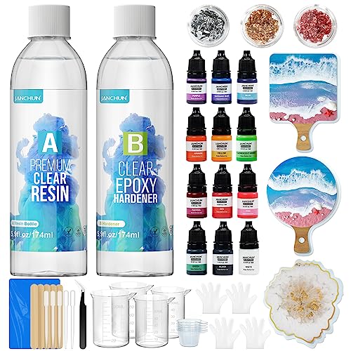 JANCHUN Epoxy Resin Kit Gift Box, Coating and Casting Coaster Molds for Resin Casting with Gold Flakes Color Pigments, Art Resin Premium Clear for JANCHUN