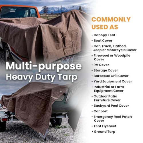 WHITEDUCK 12'x20' Canvas Tarp 18 oz/37 Mil Heavy Duty Waterproof UV Resistant, Rustproof Grommets, Industrial & Commercial Use Cloth Tarp (Finished WHITEDUCK