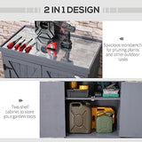 Outsunny Garden Storage Cabinet, Outdoor Tool Shed with Galvanized Top and Two Shelves for Yard Tools or Pool Accessories, Grey Outsunny