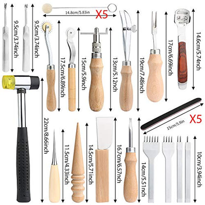 28 Pcs Leathercraft Hand Tools Kit, Upholstery Repair Kit Leather Working Tools with Leather Prong Punch, Leather Hammer, Stitching Groover, Leather - WoodArtSupply