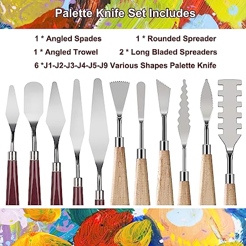 Palette Knife Set, 11 Pieces Stainless Steel Spatula Palette Knives Painting Accessories Art Supplies for Oil Painting, Gouache, Watercolor, Rock LIERFIS