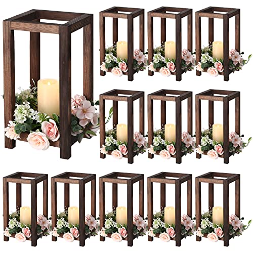 12 Pcs Integrated Wedding Lantern Centerpiece Rustic Wooden Candle Holders Modern Farmhouse Lantern Decor for Wedding Engagement Country Party Home - WoodArtSupply