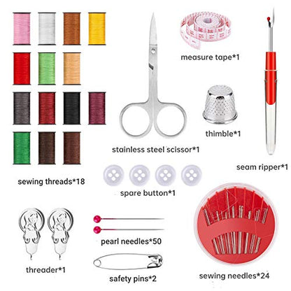 104 Pcs Premium Sewing Kit, Portable Needle and Thread Kit for Beginners, Travelers and Adults, DIY Sewing Supplies with 18 Color Threads, 24