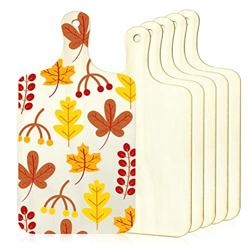 6Pcs Unfinished Wood Cutting Boards for Crafts with Handle & Hole, Thin Blank Wooden Pieces for Signs Cutout Crafting Painting, Small Natural Serving SNOMEL