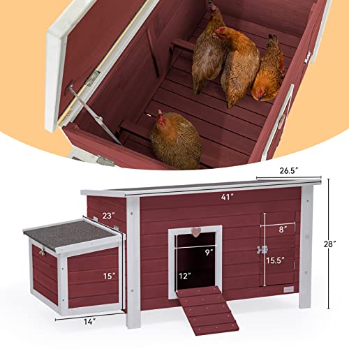 Petsfit Large Chicken Coop with Upgraded Perches, Wooden Outdoor Chicken Cage with Large Nesting Box, Weatherproof Open Asphalt Roof, and Removable Petsfit