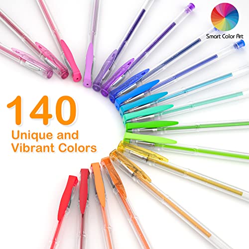 Smart Color Art 140 Colors Gel Pens Set Gel Pen for Adult Coloring Books Drawing Painting Writing - WoodArtSupply