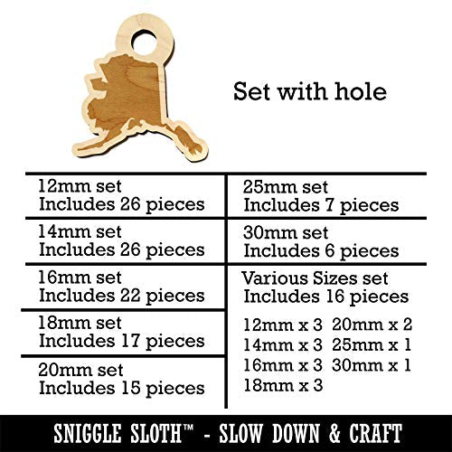 Alaska State Silhouette Mini Wood Shape Charms Jewelry DIY Craft - 14mm (26pcs) - with Hole Sniggle Sloth