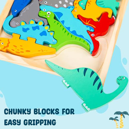 LovesTown 12PCS Stacking Dinosaur Puzzles, Preschool Wooden Dinosaur Toys Chunky Jigsaw Puzzles for Birthday Gift Kids Age 2 3 4 5 - WoodArtSupply