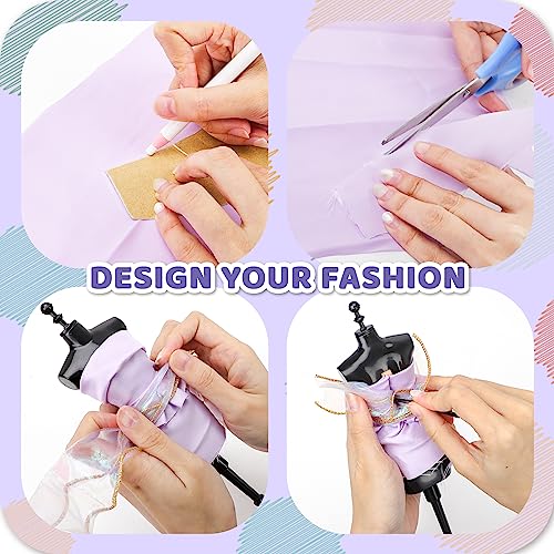 deAO Fashion Design Kit for Girls with 5 Mannequins Creativity DIY Arts & Crafts Toys Doll Clothes Sewing Kit Kids Learning Toys Girl's Craft - WoodArtSupply