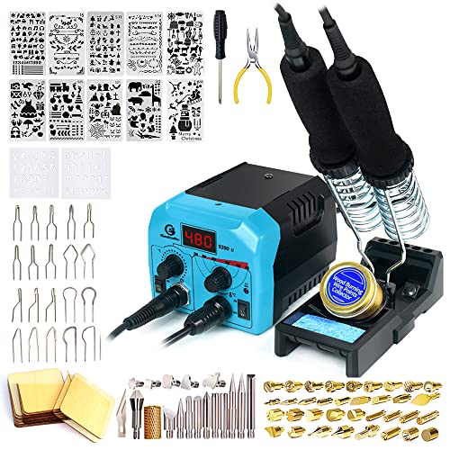 Goodcrafter Pyrography Pen Wood Burning Kit Station 200~480°C (with Temp Display)/Wire-Nib 250~750°C Temperature Adjustable with 20 Nibs, 53 Solid - WoodArtSupply