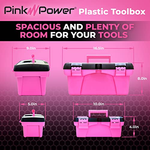 Pink Power Pink Tool Box for Women - Sewing, Art & Craft Organizer Box Small & Large Plastic Tool Box with Handle - Pink Toolbox Sewing Box Tool - WoodArtSupply