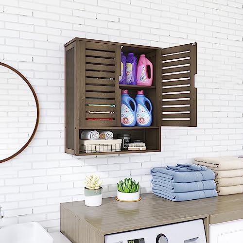 SMIBUY Bathroom Cabinet Wall Mounted, Bamboo Over-The-Toilet Storage Organizer, Space Saver Medicine Cabinet with 2 Door and Adjustable Shelves SMIBUY