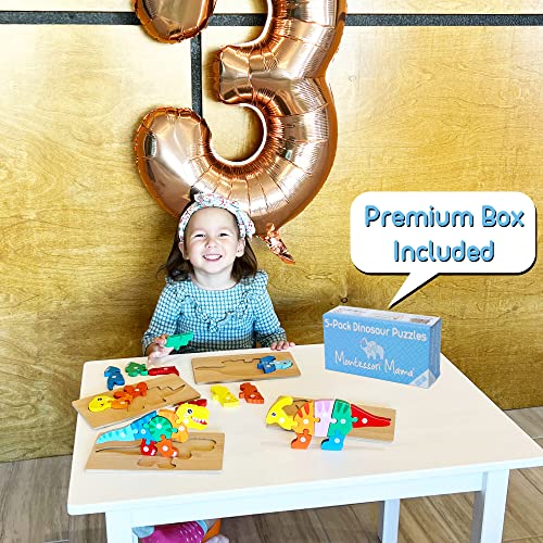 MONTESSORI MAMA Toddler Puzzles for Kids Ages 3-5 Dinosaur Puzzle 5-Pack, Montessori Toys for 3 Year Olds, Toddler Toys Age 2-4 Gifts for 3 Year Old Montessori Mama