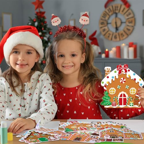 Pasimy 48 Pcs Christmas Crafts Kits for Kids Christmas Gingerbread House Crafts DIY Christmas Tree Ornament Kit Make Your Own Gingerbread House Craft Pasimy