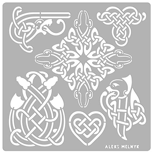 Aleks Melnyk #39 Metal Journal Stencils, Celtic Knot, Round and Dragon, Stainless Steel Irish Stencils Kit 3 PCS, Templates Tool for Wood Burning, - WoodArtSupply