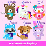 KRAFUN Unicorn Sewing Keyring Kit for Kids Age 7 8 9 10 11 12 Learn Art & Craft, Includes 6 Stuffed Animal Bear, Dog, Rabbit, Raccoon, Owl Dolls, KRAFUN