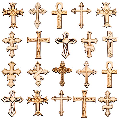 Hendevl Wooden Crosses Bulk,20pcs Mixed Natural Wood Crosses Charms for Crafting Jewelry Making Hendevl