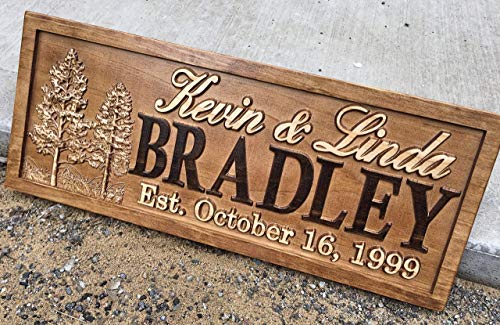 Rustic Wedding Signs Wood Wall Art Personalized Couples Gift Ideas Family Last Name Custom Name Sign Lakehouse Hunting Lodge Home Decor Tree Carved 3D Woodworker