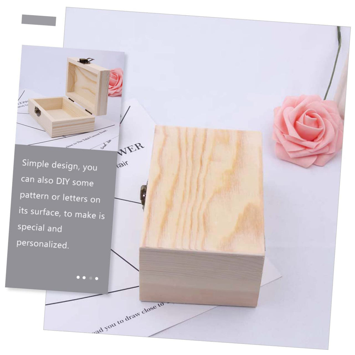 DECHOUS 3pcs Box Wooden Box Unfinished Wood Crates Retro Jewelry Case Book Shelf Decor Strawberry Decor Craft Storage Desk Topper Tabletop Decor DECHOUS