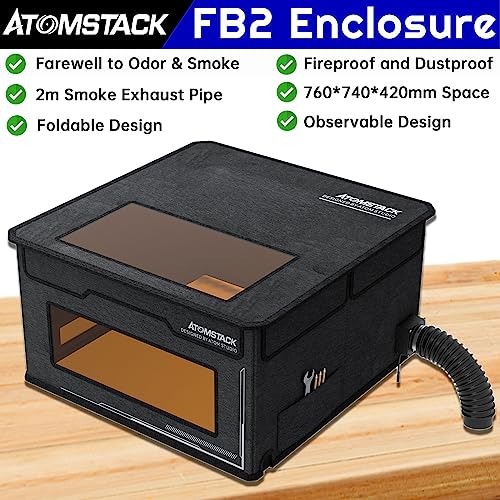 ATOMSTACK Enclosure for Laser Engraver with 2m Exhaust Pipe, Foldable Fireproof Protective Cover for Laser Engraving Machine, Isolating Smoke, Odor KoveYzao