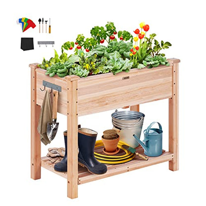 VEVOR Raised Garden Bed 34x18x30in with Sturdy Legs, High End Natural Fir Wood Planter Box Elevated Planting Stand for Backyard/Garden/Patio/Balcony