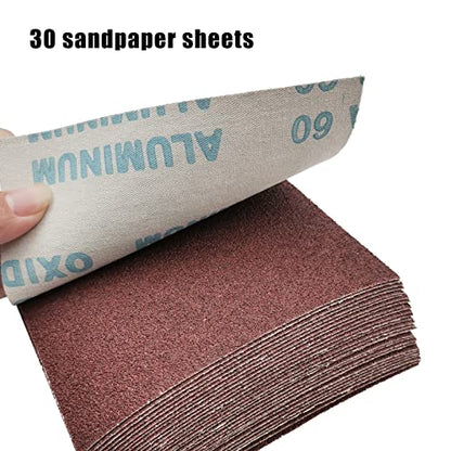 1/4 Sheet Sandpaper 4.5 x 5.5 Inch, Wet Dry Sand Paper, 30Pcs Sanding Sheets for Palm Sanders Hand Sanding Blocks on Woodworking, Metal, Primers,