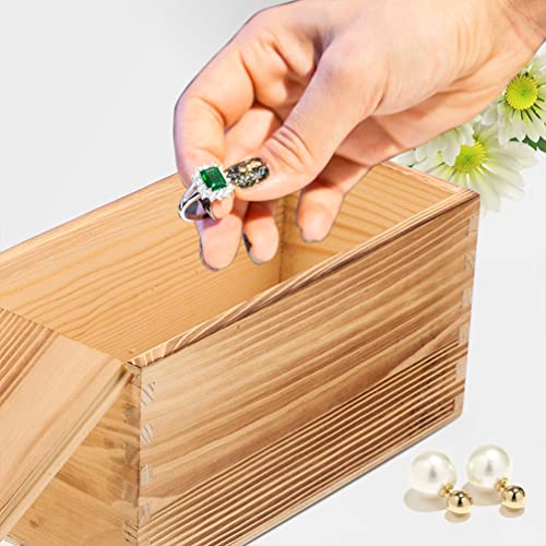 SEWACC 2pcs Unfinished Wooden Box with Slide Lid Blank Wood Box Case Jewelry Box Container for Arts Crafts Hobbies Sewing Keepsakes SEWACC