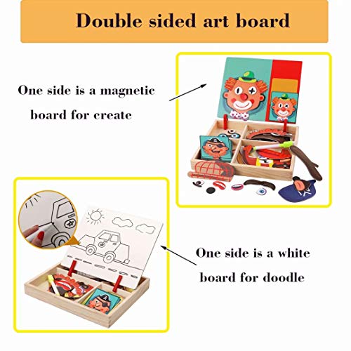 Wooden Magnetic Jigsaw Puzzles Toy, Toddler Craft Toys Educational Travel Puzzle Games Double Sided Drawing Easel for Boys and Girls