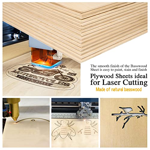 Basswood Sheets 1/8" - 3mm Plywood Sheets, 12 x 12 Inch Basswood Unfinished for Crafts, Laser Cutting, Engraving, DIY Arts, Drawing(20 Pack) CMOOD