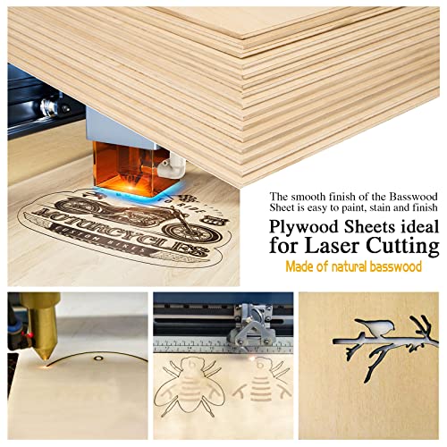 Basswood Sheets 1/8" - 3mm Plywood Sheets, 12 x 12 Inch Basswood Unfinished for Crafts, Laser Cutting, Engraving, DIY Arts, Drawing(20 Pack)