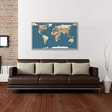 WELMECO Large Office Wall Decoration Detailed World Map Canvas Prints with Premium White frame Push Pins Travel Map of The World Picture Artwork for WELMECO