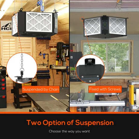 ABESTORM 360 Degree Intake Air Filtration System Woodworking -(1350 CFM) Hanging Air Filter with Strong Vortex Fan for Wood Workshop, Garage, Shop Abestorm