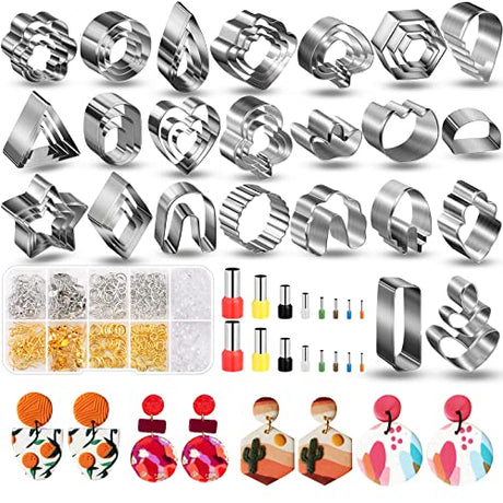 Polymer Clay Cutters for Earrings Making, 705 PCS Set with 49 Shapes Stainless Steel Cutter Tools, 640 Jewelry Accessories, 16 Circle Shape Earring Cruzix