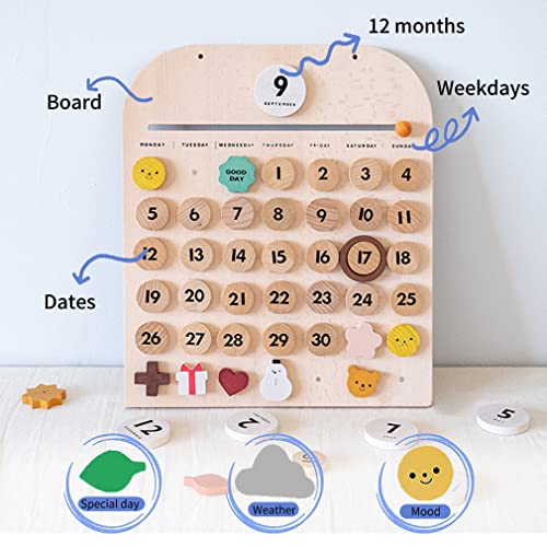 Wooden Calendar,Montessori Calendar for Kids to Learn Seasons, Toddler Preschool Calendar,Preschool Calendar for Kids Learning at Home and Classroom N.thr