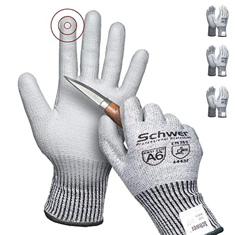 Schwer 3 Pairs Cut Resistant Gloves ANSI A6 Cut Proof Work Gloves, Touchscreen, with 3 Pairs Liners, for Men and Women Used for Woodworking, Glass Schwer