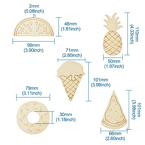 Elecrelive 25pcs Natural Unfinished Wooden Cutouts Ornaments Watermelon Ice Cream Pizza Pineapple Doughnut Blank Wood Slice Pieces for DIY Art Crafts EEE ELECRELIVE