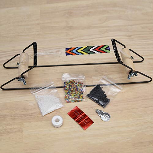 The Beadsmith Metal Bead Loom Kit, Includes Loom (12.5" x 2.5" x 3"), Thread, Needles, and 18 Grams Glass Beads for Bracelets, Necklaces, Belts, and - WoodArtSupply